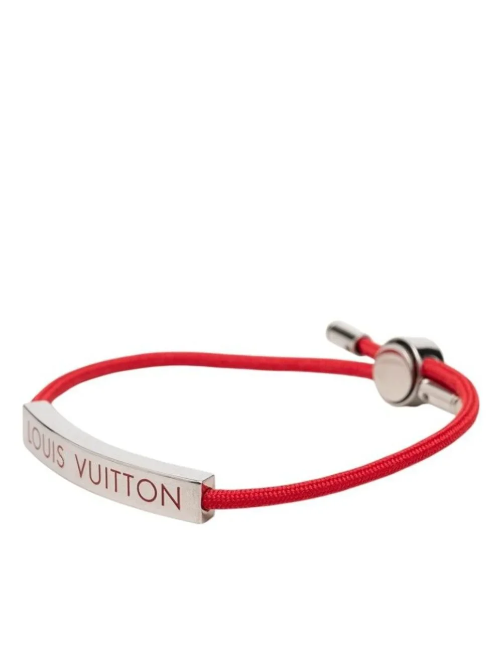 Louis Vuitton Bracelet LV Space Logo Plate Red Metal Nylon